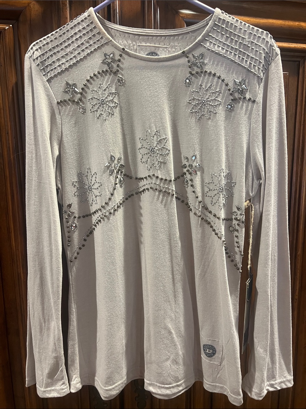 Double D Ranch Embellished Light Gray Long-Sleeve Tee